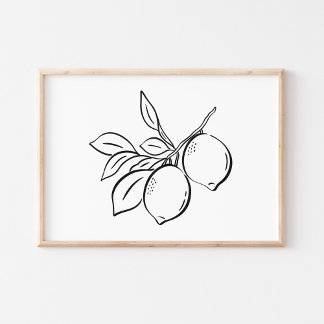 Whimsical Hand-Drawn Ink Lemon Branch Art Poster