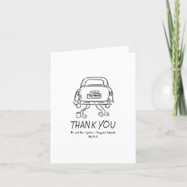 Whimsical Hand Drawn Just Married Car Hochzeit Dankeskarte
