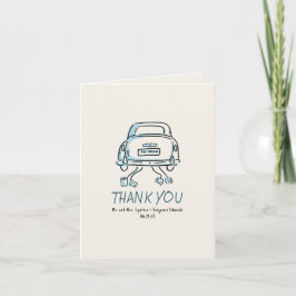 Whimsical Hand Drawn Just Married Car Hochzeit Dankeskarte