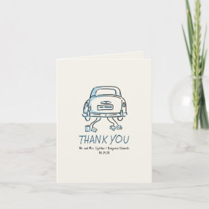 Whimsical Hand Drawn Just Married Car Hochzeit Dankeskarte