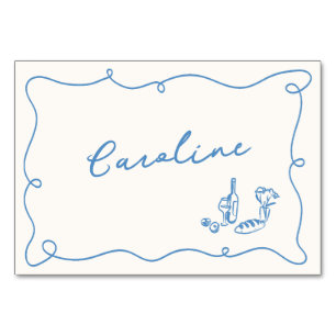 Whimsical Hand Drawn Light Blue Platzkarte Tischnummer