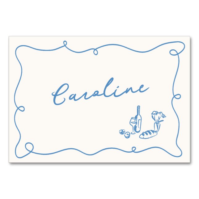 Whimsical Hand Drawn Light Blue Platzkarte Tischnummer (Vorderseite)