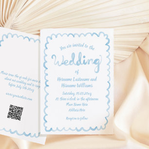 Whimsical Hand Drawn Light Blue QR UAWG Wedding Einladung