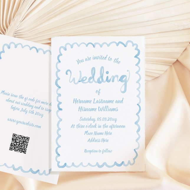 Whimsical Hand Drawn Light Blue QR UAWG Wedding Einladung (Von Creator hochgeladen)
