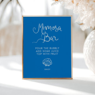 Whimsical Hand Drawn Muschel Blue Mimosa Bar Poster