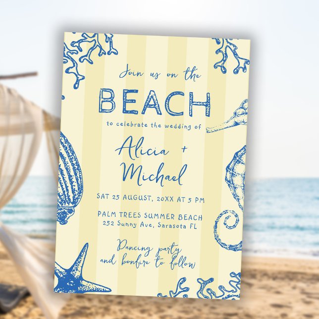 Whimsical hand drawn nautical coastal wedding  einladung (Von Creator hochgeladen)