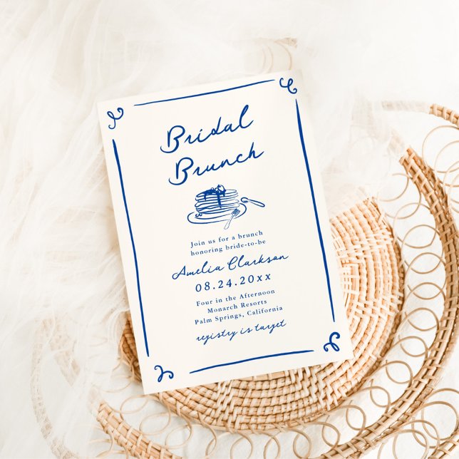 Whimsical Hand Drawn Navy Blue Bridal Brunch Einladung (Von Creator hochgeladen)
