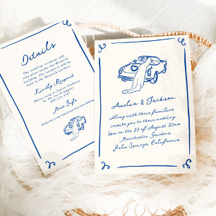 Whimsical Hand Drawn Navy Blue + Details Hochzeit Einladung