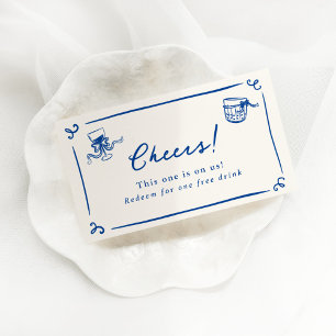 Whimsical Hand Drawn Navy Blue Drink Ticket Begleitkarte