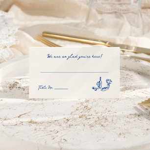 Whimsical Hand Drawn Navy Blue Platzkarte