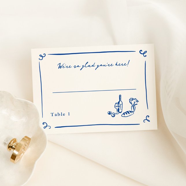 Whimsical Hand Drawn Navy Blue Platzkarte Tischnummer (Von Creator hochgeladen)