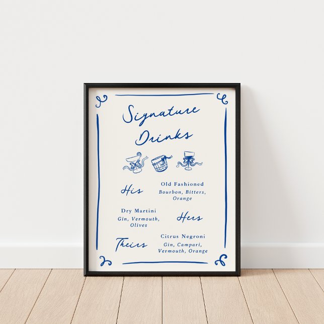 Whimsical Hand Drawn Navy Signature Drinks Poster (Von Creator hochgeladen)