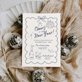Whimsical Hand Drawn New Year Party Invitation Einladung