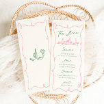 Whimsical Hand Drawn Pink & Green Wedding Menükarte<br><div class="desc">Dieses bezaubernde Design zeichnet sich durch handgezeichnete Elemente und einen skurrilen,  fetten Text aus.</div>