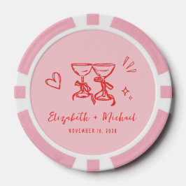 Whimsical Hand Drawn Pink Red Wedding Pokerchips