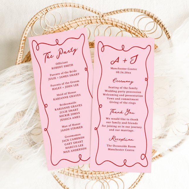 Whimsical Hand Drawn Pink & Red Wedding Programm (Von Creator hochgeladen)