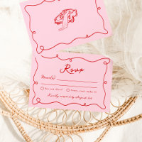 Whimsical Hand Drawn Pink & Red Wedding RSVP