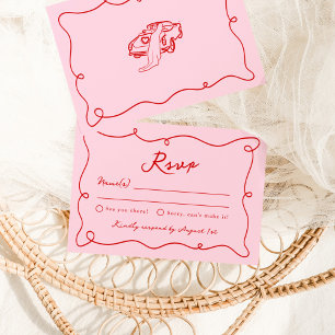 Whimsical Hand Drawn Pink & Red Wedding RSVP Einladung