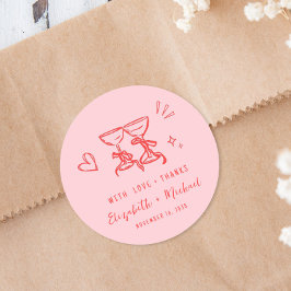 Whimsical Hand Drawn Pink Red Wedding Thank You Runder Aufkleber