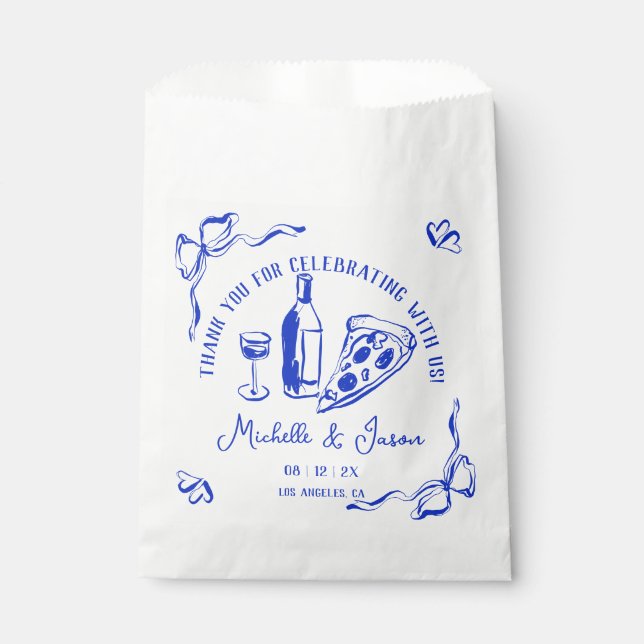 Whimsical Hand Drawn Pizza French Bow Vielen Dank Geschenktütchen (Vorderseite)