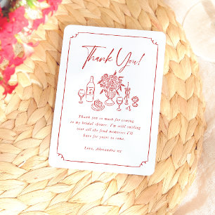 Whimsical Hand Drawn Pizza & Wine Brautparty Dankeskarte