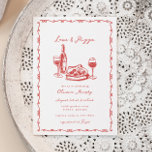 Whimsical Hand Drawn Pizza & Wine Brautparty Einladung<br><div class="desc">Whimsical Hand Drawn Pizza & Wine Bridal Dusche Einladung</div>