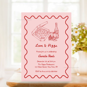 Whimsical Hand Drawn Pizza & Wine Brautparty Einladung
