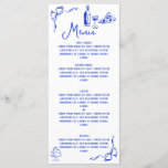 Whimsical Hand Drawn Pizza & Wine French Blue Menükarte<br><div class="desc">Whimsical Hand Drawn Pizza & Wine French Blue Menu</div>