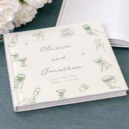 Whimsical Hand Drawn Quirky Green Wedding Gästebuch