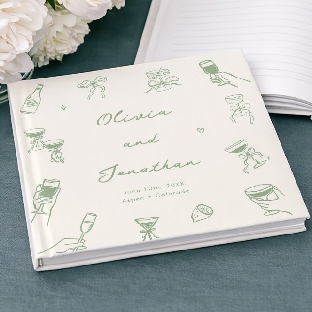 Whimsical Hand Drawn Quirky Green Wedding Gästebuch (Von Creator hochgeladen)