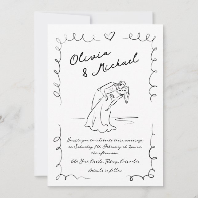 Whimsical Hand Drawn Quirky Hochzeitseinladung Einladung (Vorderseite)