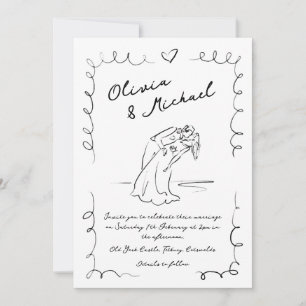 Whimsical Hand Drawn Quirky Hochzeitseinladung Einladung