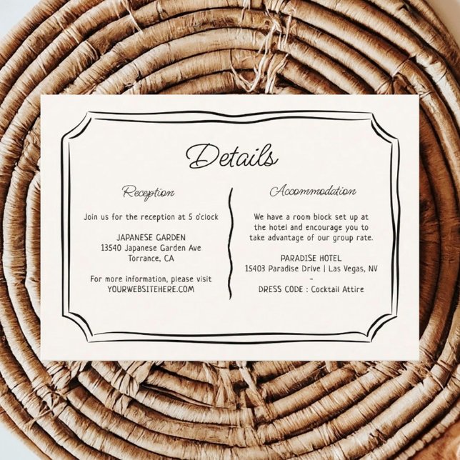 Whimsical Hand Drawn Quirky Wedding Details Begleitkarte (Von Creator hochgeladen)