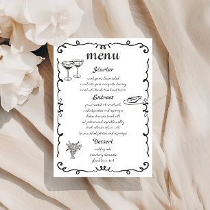 Whimsical Hand Drawn Quirky Wedding Menu Menükarte