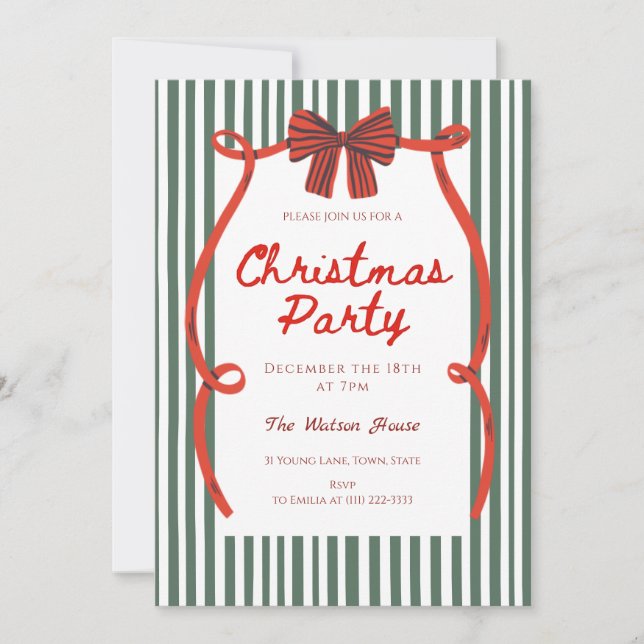 Whimsical Hand Drawn Red coquette Christmas Party Einladung (Vorderseite)