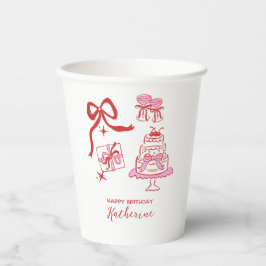 Whimsical Hand Drawn Red Pink Birthday Party Pappbecher