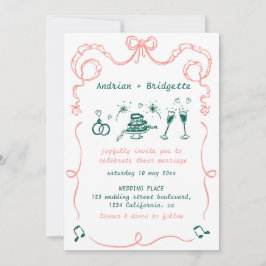 Whimsical Hand Drawn Scribble Bow Wedding Einladung