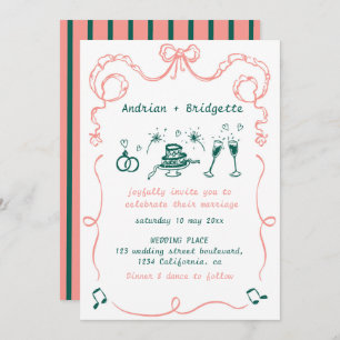 Whimsical Hand Drawn Scribble Bow Wedding Einladung