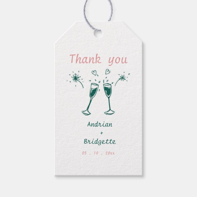 Whimsical Hand Drawn Scribble Wedding Danke Geschenkanhänger (Vorderseite)