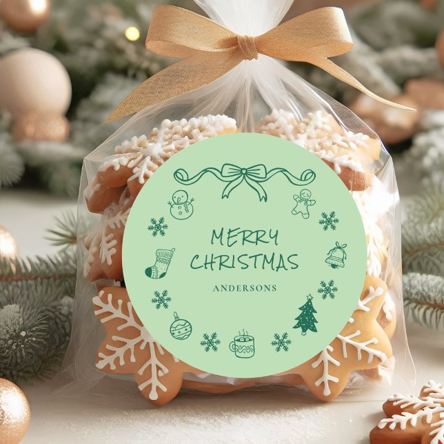 Whimsical Hand Drawn Scribble Weihnachten Runder Aufkleber (Von Creator hochgeladen)