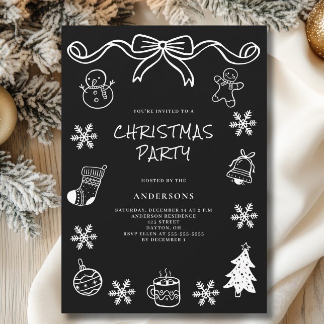 Whimsical Hand Drawn Scribble Weihnachts-Party Einladung (Von Creator hochgeladen)