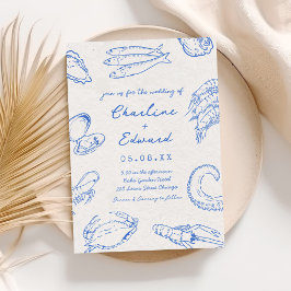 Whimsical Hand Drawn Seafood Hochzeit Einladung
