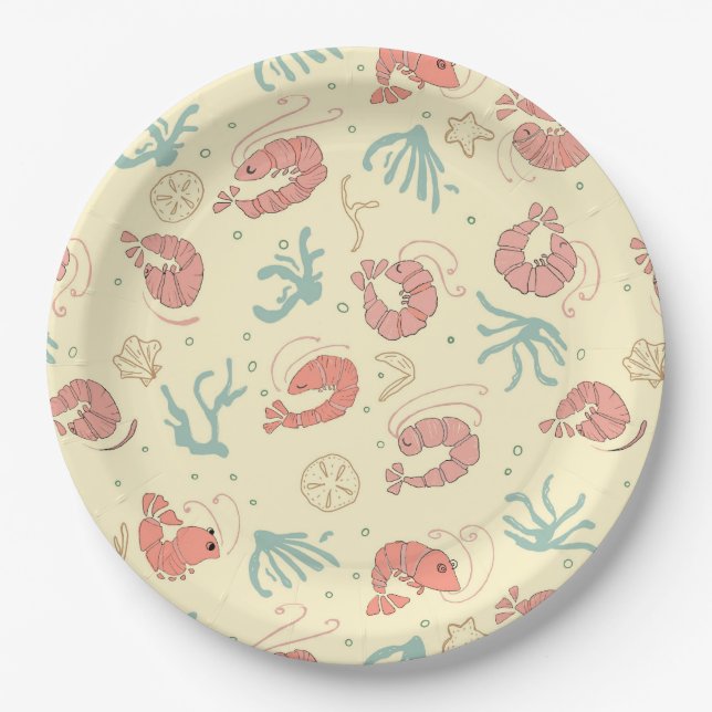 Whimsical Hand-Drawn Shrimp Summer Party, Pappteller (Vorderseite)