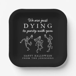 Whimsical Hand Drawn Skeletons Halloween Party Pappteller