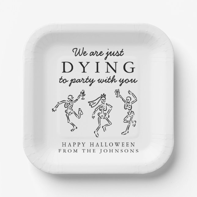 Whimsical Hand Drawn Skeletons Halloween Party Pappteller (Vorderseite)