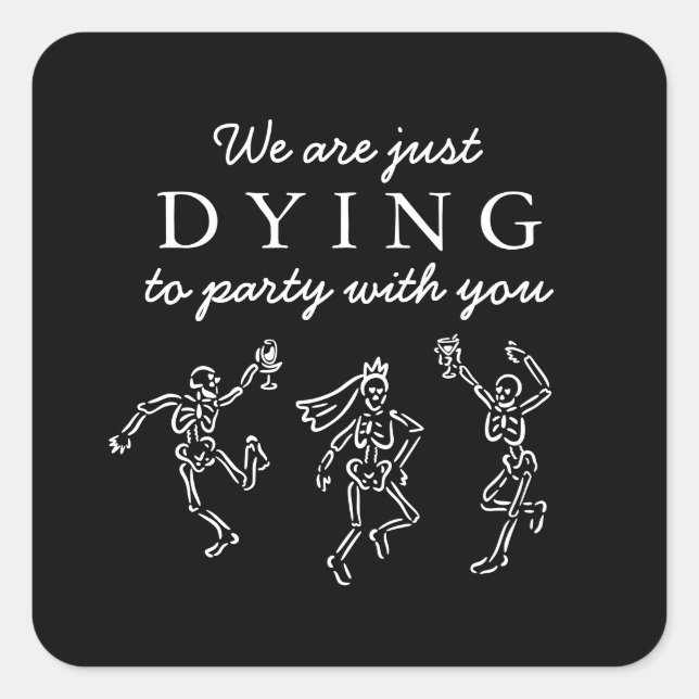 Whimsical Hand Drawn Skeletons Halloween Party Quadratischer Aufkleber (Vorderseite)