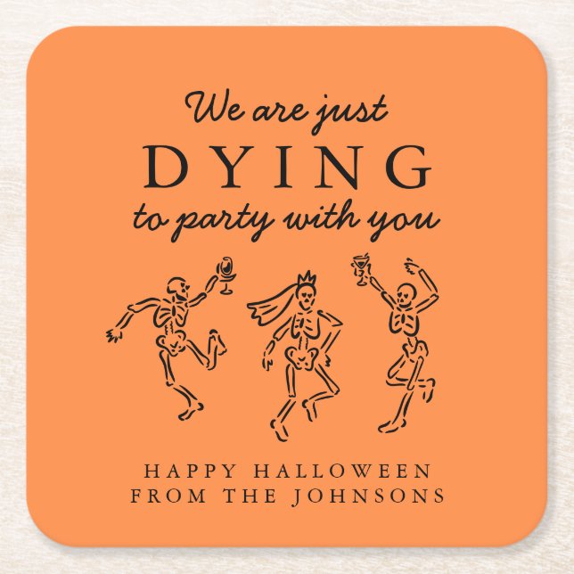 Whimsical Hand Drawn Skeletons Halloween Party Rechteckiger Pappuntersetzer (Vorderseite)