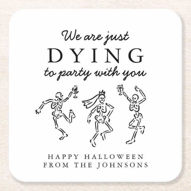 Whimsical Hand Drawn Skeletons Halloween Party Rechteckiger Pappuntersetzer (Vorderseite)
