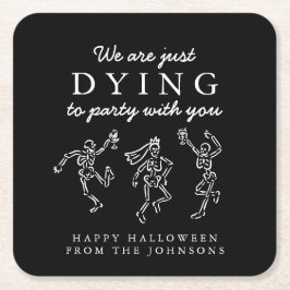Whimsical Hand Drawn Skeletons Halloween Party Rechteckiger Pappuntersetzer