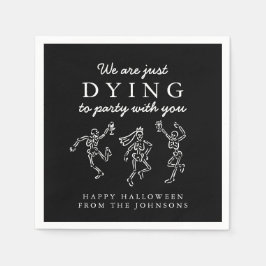 Whimsical Hand Drawn Skeletons Halloween Party Serviette